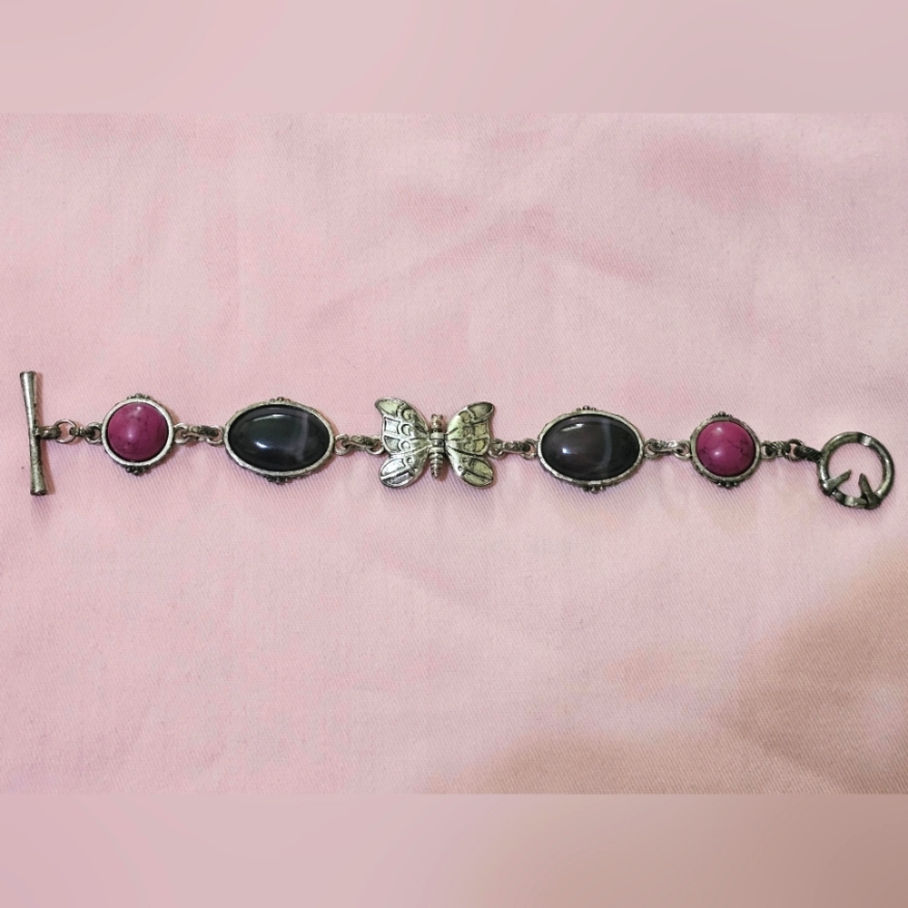 Lucky Brand pink and purple butterfly bracelet